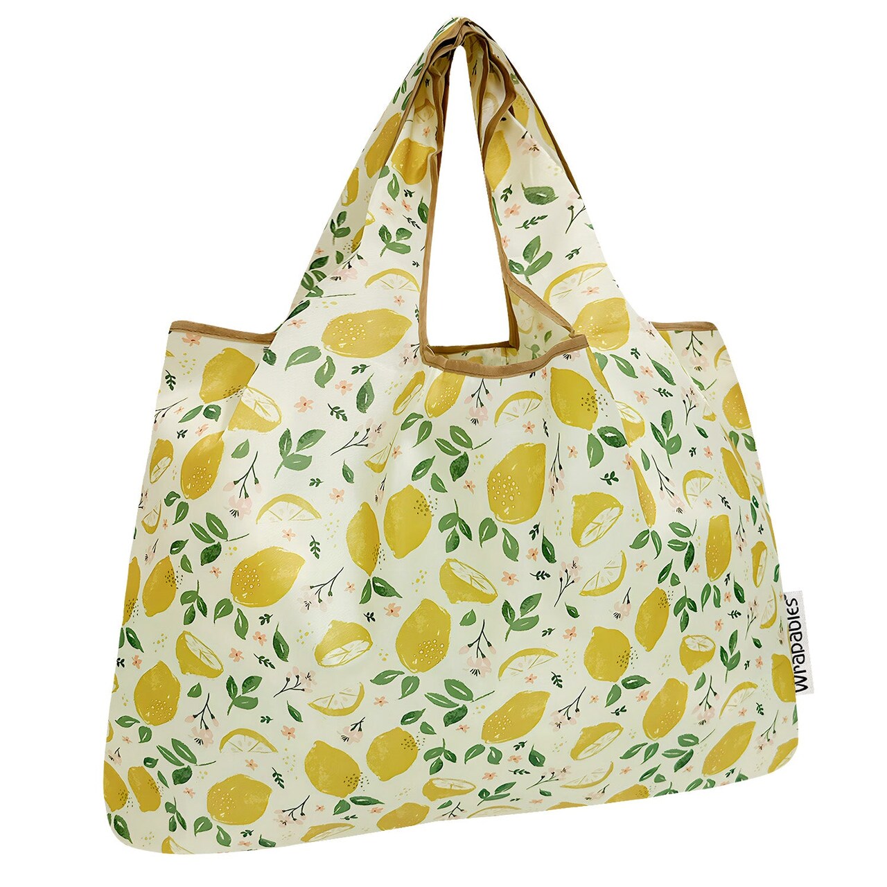 Wrapables Large Foldable Tote Nylon Reusable Grocery Bags, Lemons